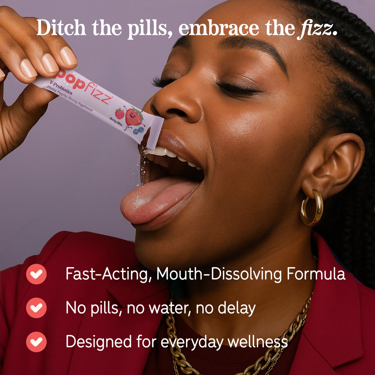 A PopFizz stick fizzing on the tongue